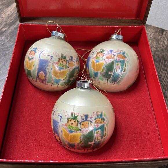 Vtg Corning Glass Works 3" Christmas Ornament W. Rutherford Carolers 3 Set - Picture 1 of 7